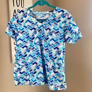 White Cross Blue Pattern Scrub Top